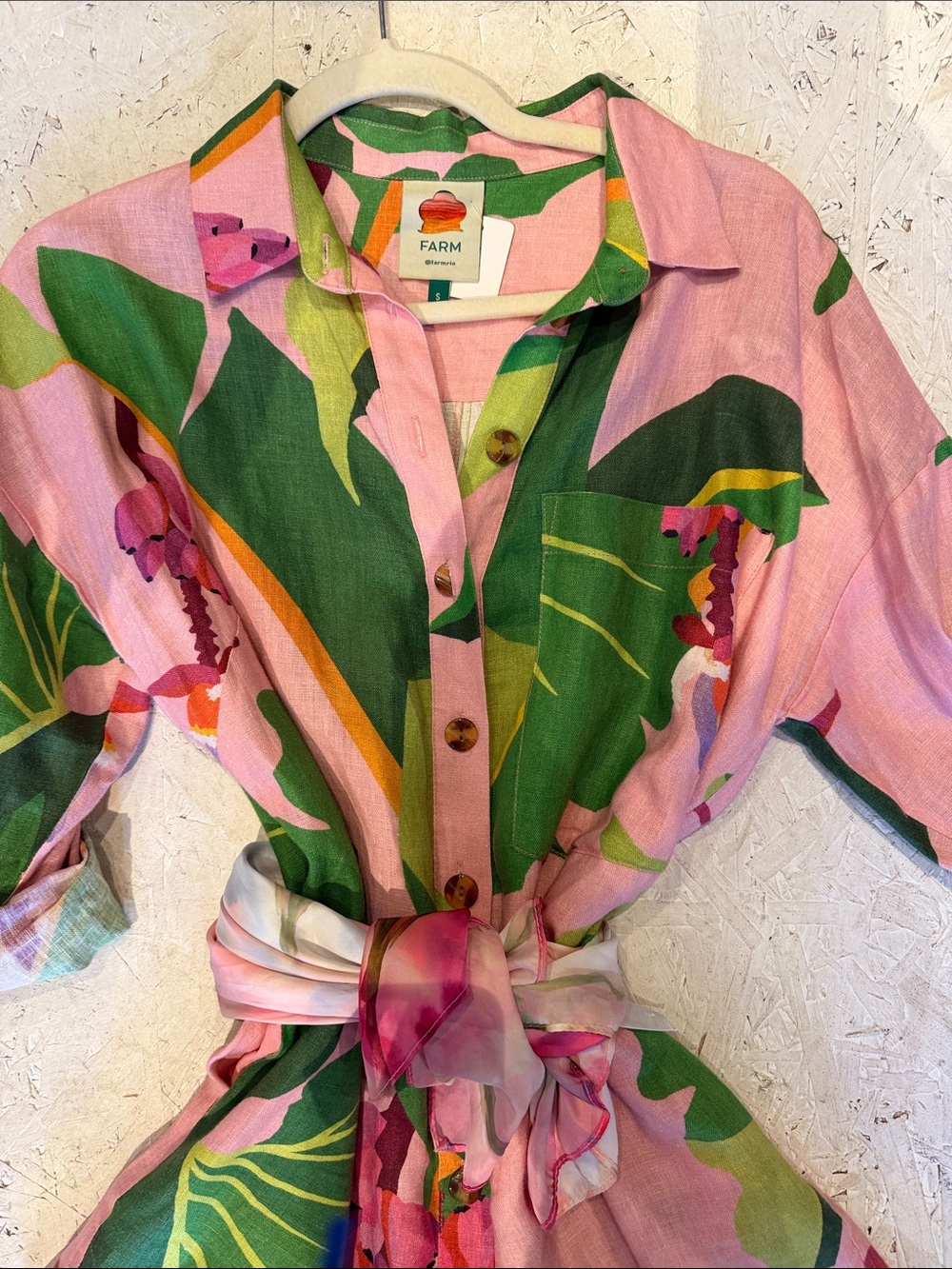 FARM Rio Pink & Green Tropical Tie-Waist One-Piece - Picture 3 of 7